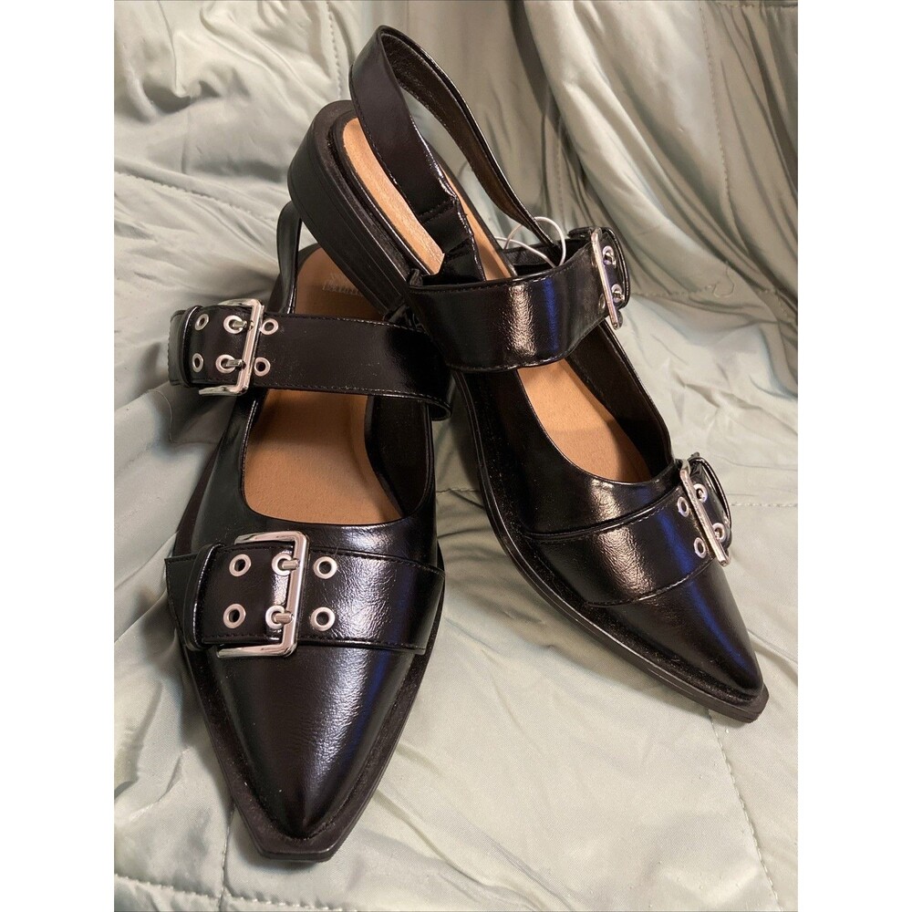 Peyton Double Buckle Slingback Flats Black Women’s Sz 8 NWT  Wild Fable Fashion